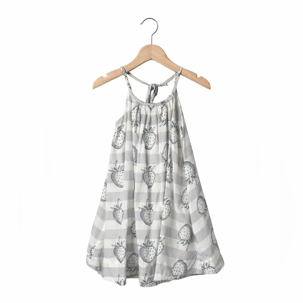 GAP Kids Gray & White Stripe Strawberry Print Sundress Girls Size 4T Cottagecore